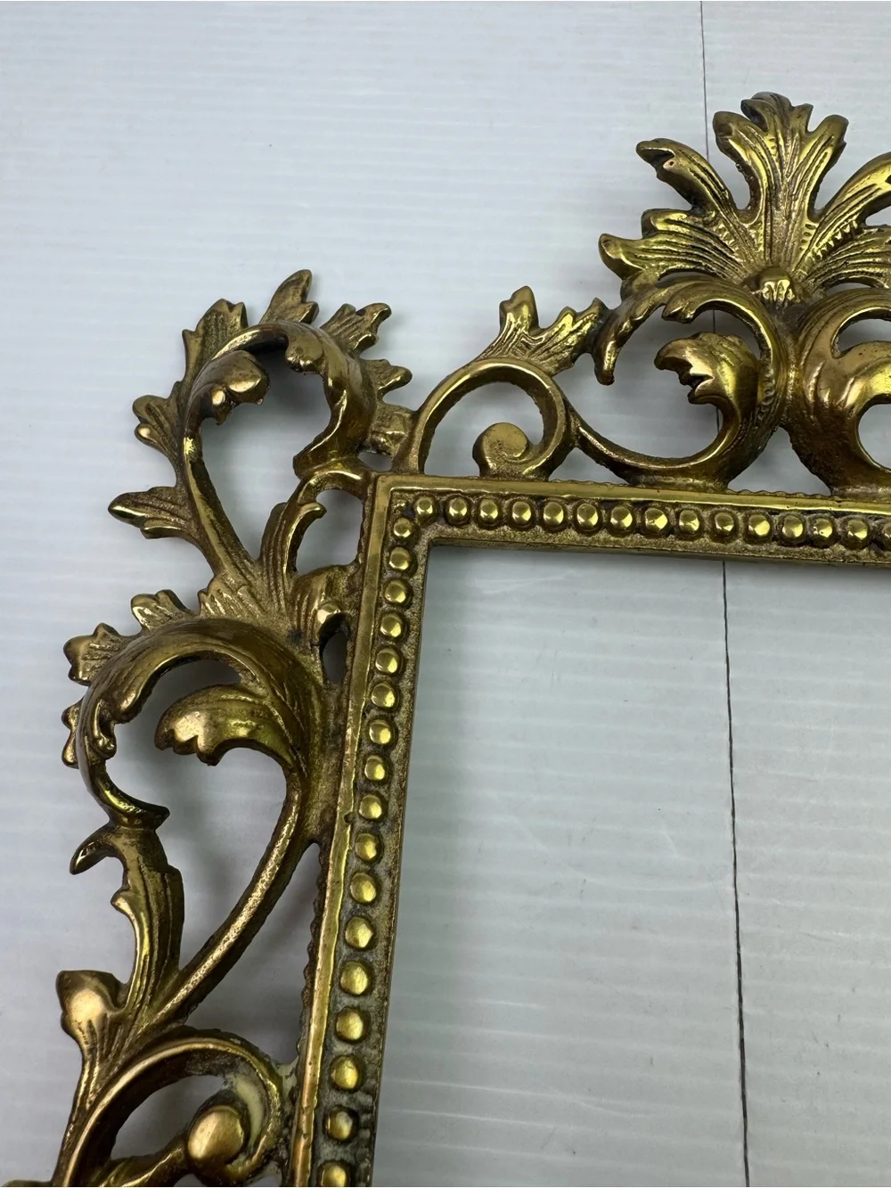 Vintage Cast Brass Picture Frame Rococo Baroque Scrollwork Tabletop Easel Back